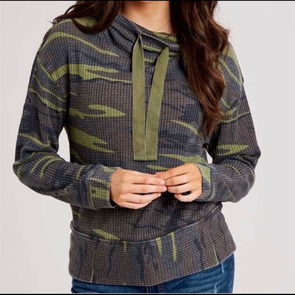 NWT Altar’d State Camo Cowl Neck Sweater